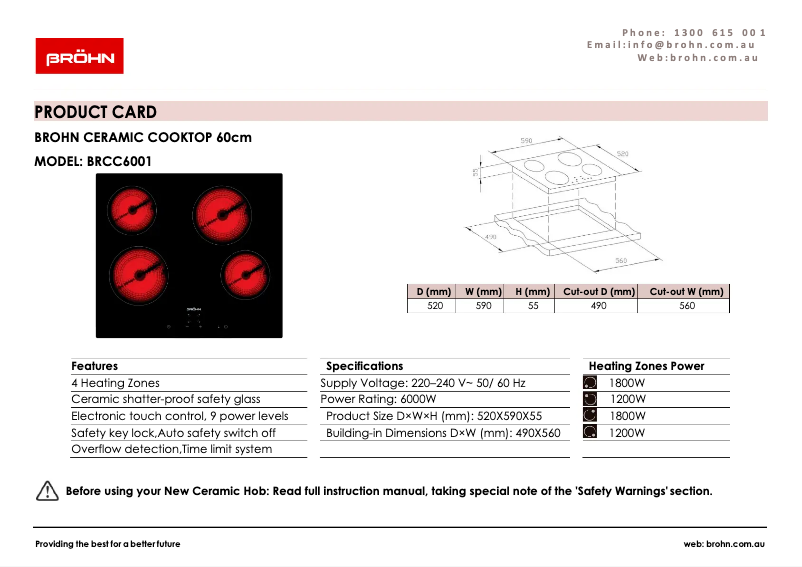 Página 1 del manual Ficha técnica Bröhn BRCC6001