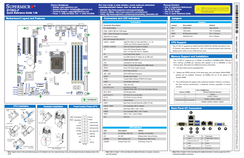 Página nº 1 - Guía de inicio rápido Supermicro X11SCL-F