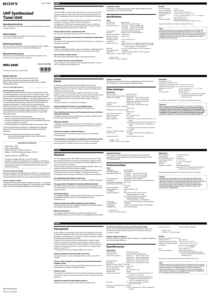 Imagen de la primera página del manual del dispositivo WRU-806B