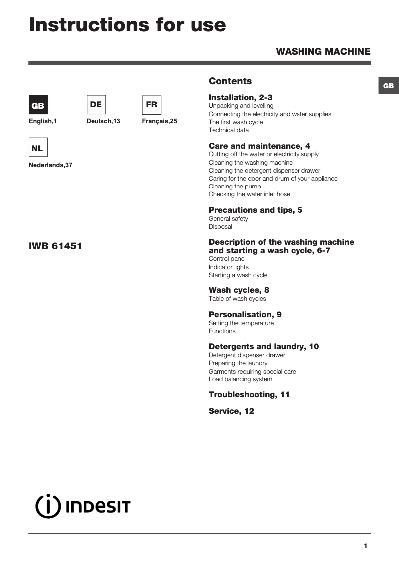 Página 1 del manual Manual de usuario Indesit IWB 61451 C ECO EU