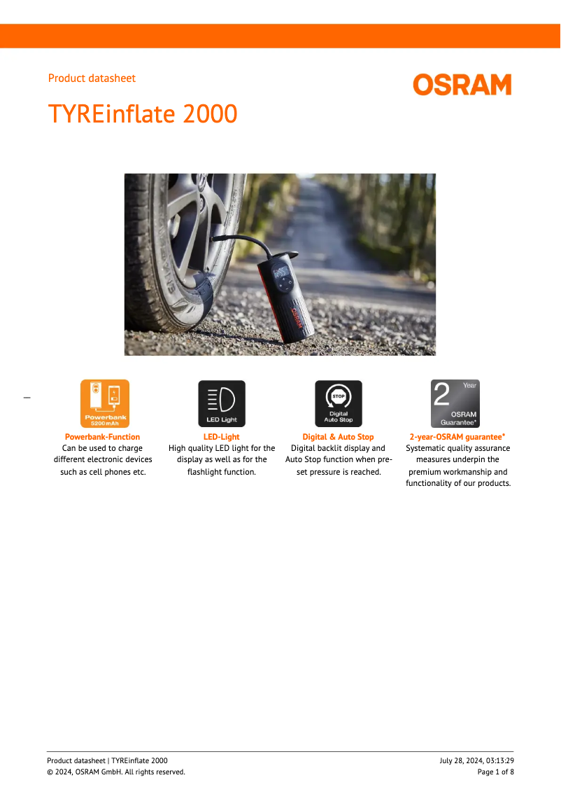 Imagen de la primera página del manual del dispositivo TYREinflate 200