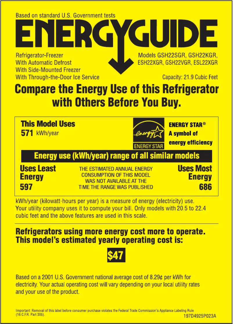 Página 1 del manual Etiqueta energética GE GSH22KGRCC
