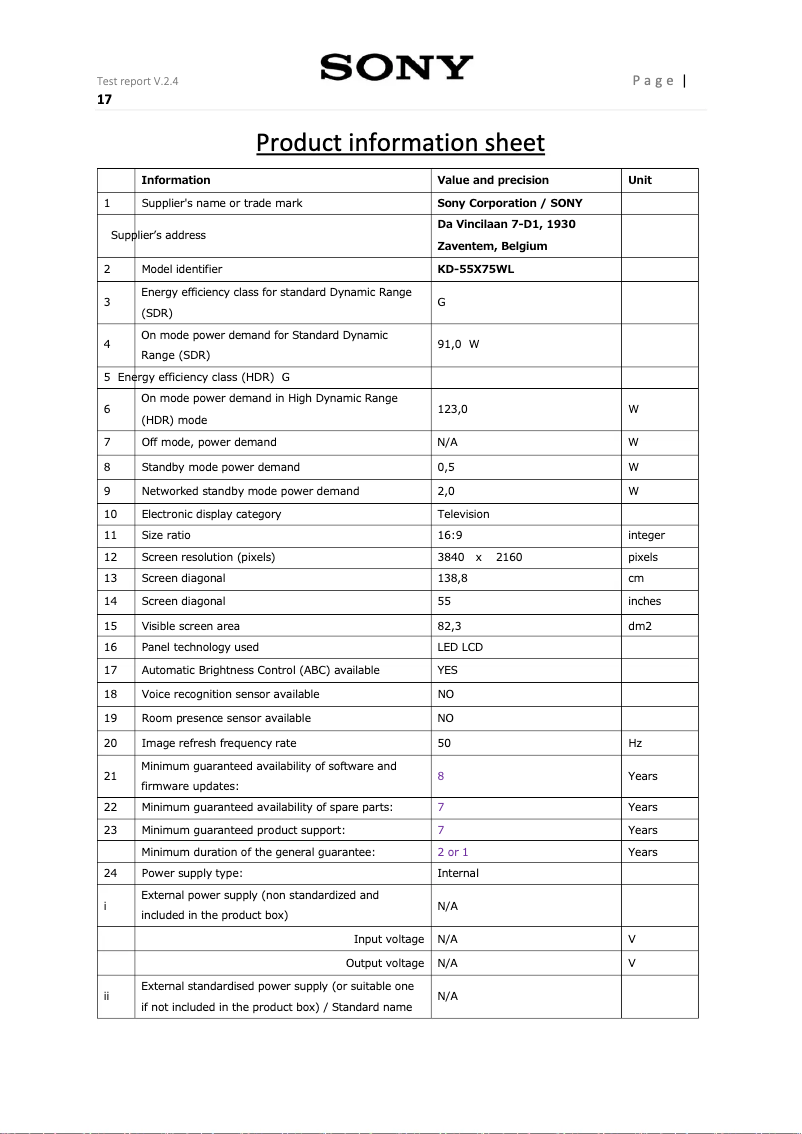 Imagen de la primera página del manual del dispositivo KD-55X75WL