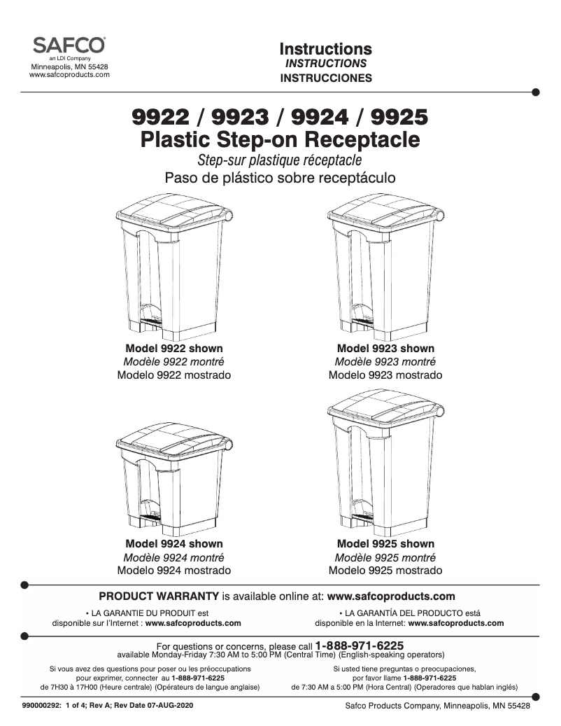 Imagen de la primera página del manual del dispositivo Plastic Step-On 9922