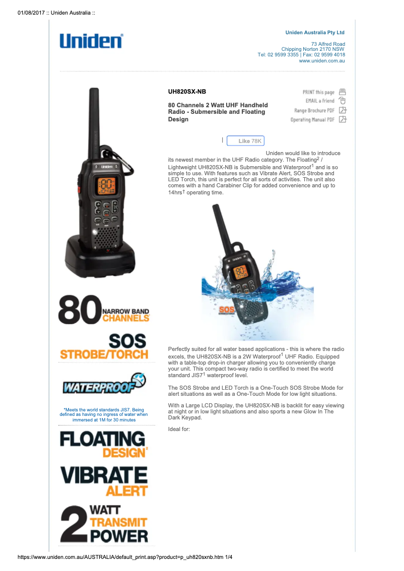 Página 1 del manual Manual de usuario Uniden UH820SX-NB