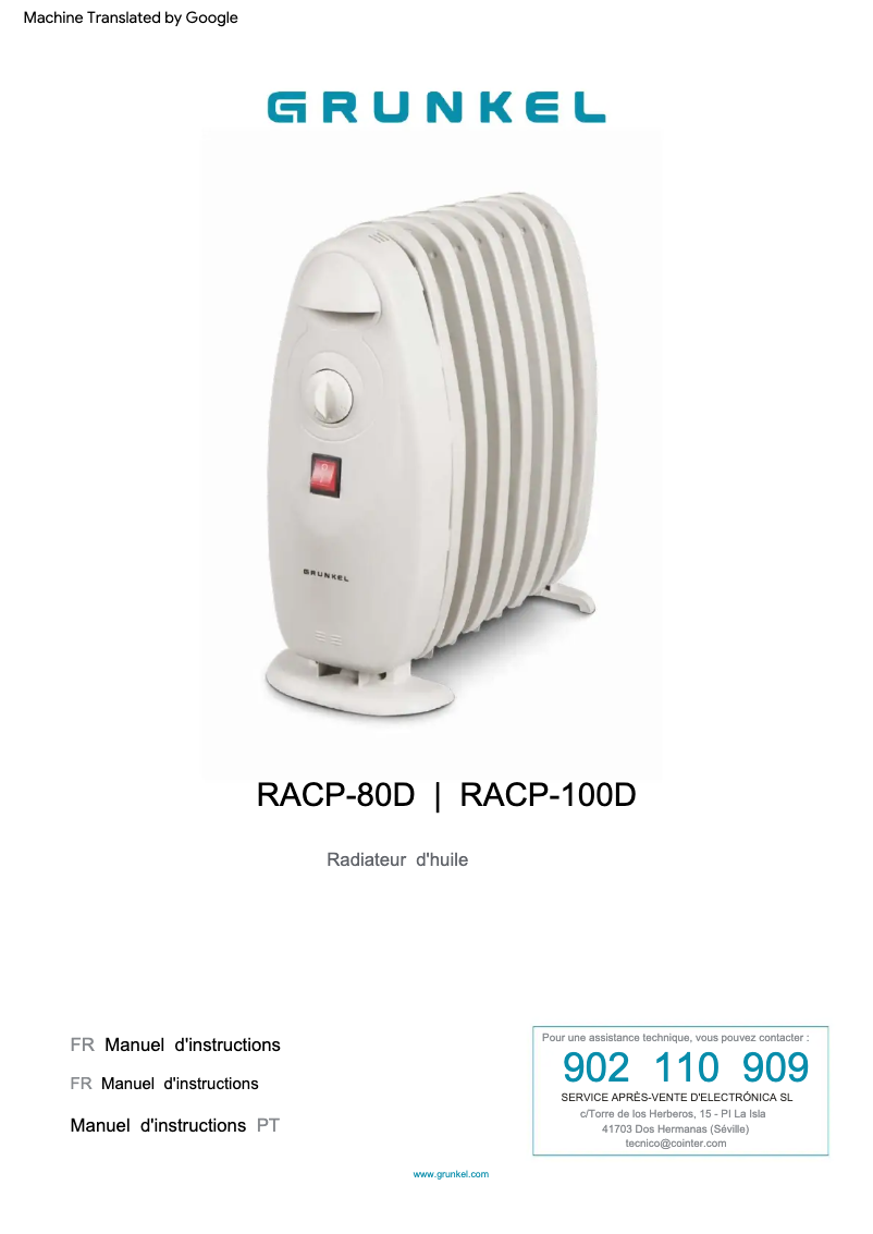 Página 1 del manual Manual de usuario Grunkel RACP-80D