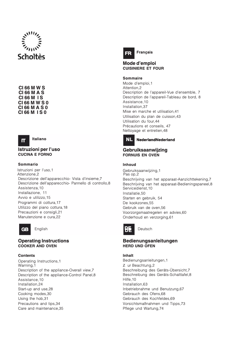 Página 1 del manual Manual de usuario Scholtès CI 66M I S