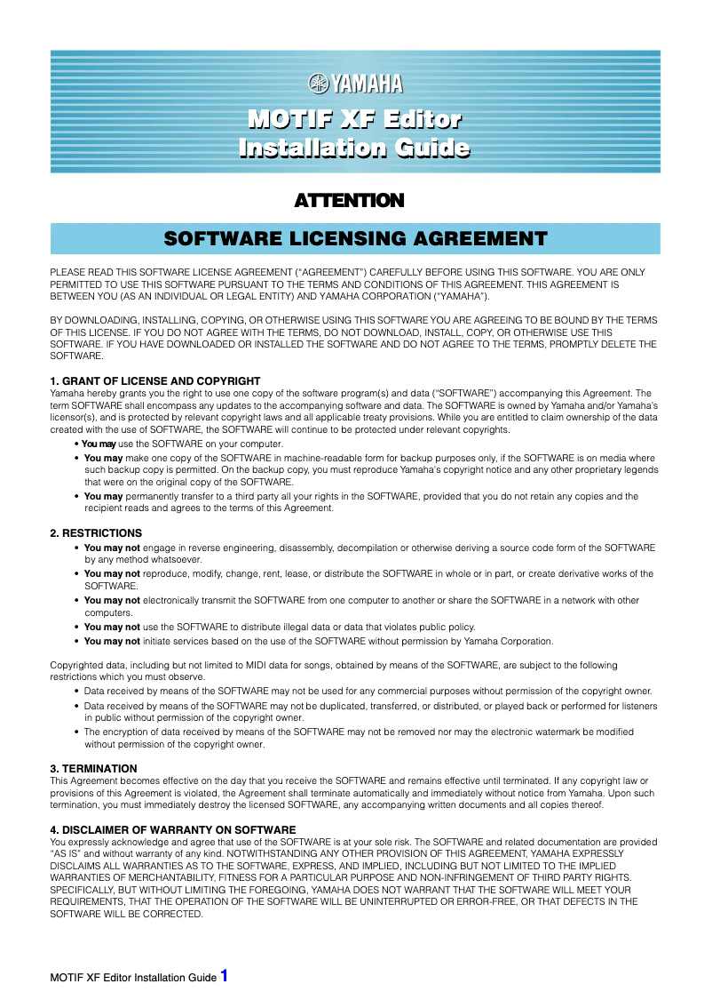 Imagen de la primera página del manual del dispositivo Motif XF6
