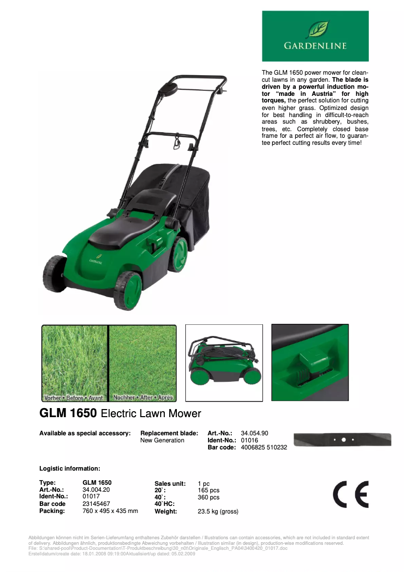 Página nº 1 - Ficha técnica Gardenline GLM 1650