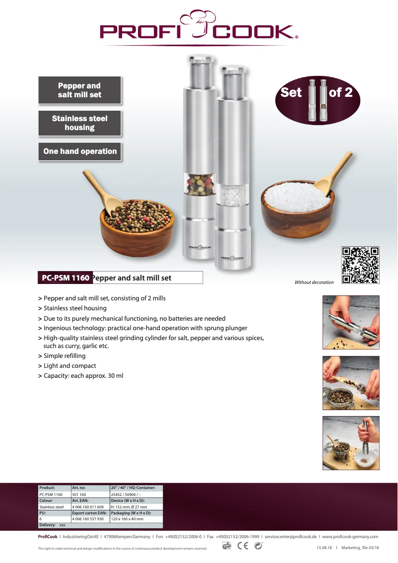 Página nº 1 - Ficha técnica ProfiCook PC-PSM 1160