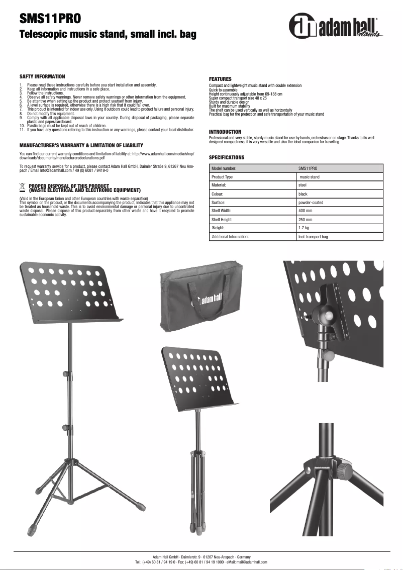Imagen de la primera página del manual del dispositivo SMS11PRO