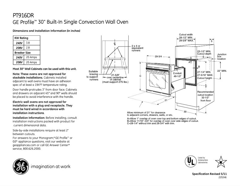 Página 1 del manual Ficha técnica GE Profile PT916DRCC