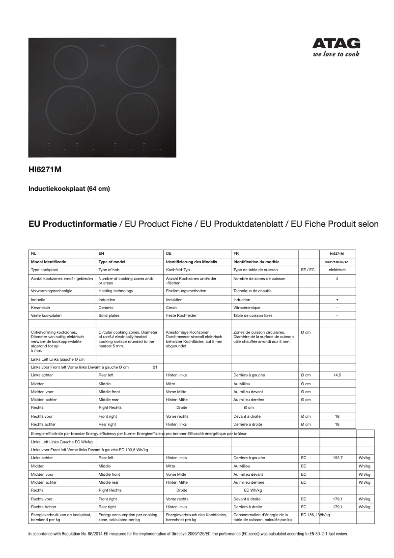 Página 1 del manual Ficha técnica Atag HI6271M
