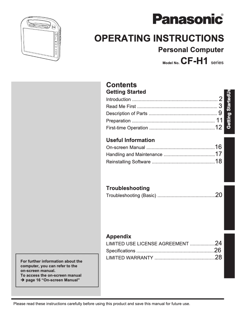 Página 1 del manual Manual de usuario Panasonic Toughbook H1 Health