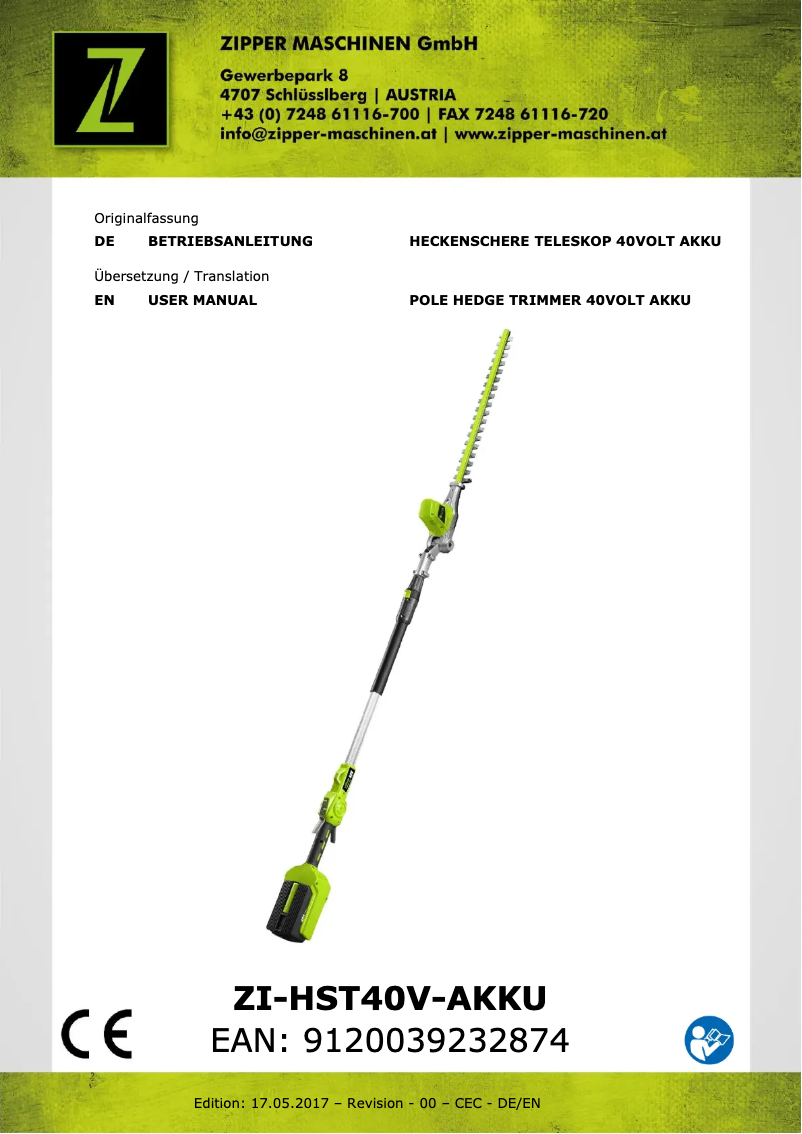 Página 1 del manual Manual de usuario Zipper ZI-HST40V-AKKU