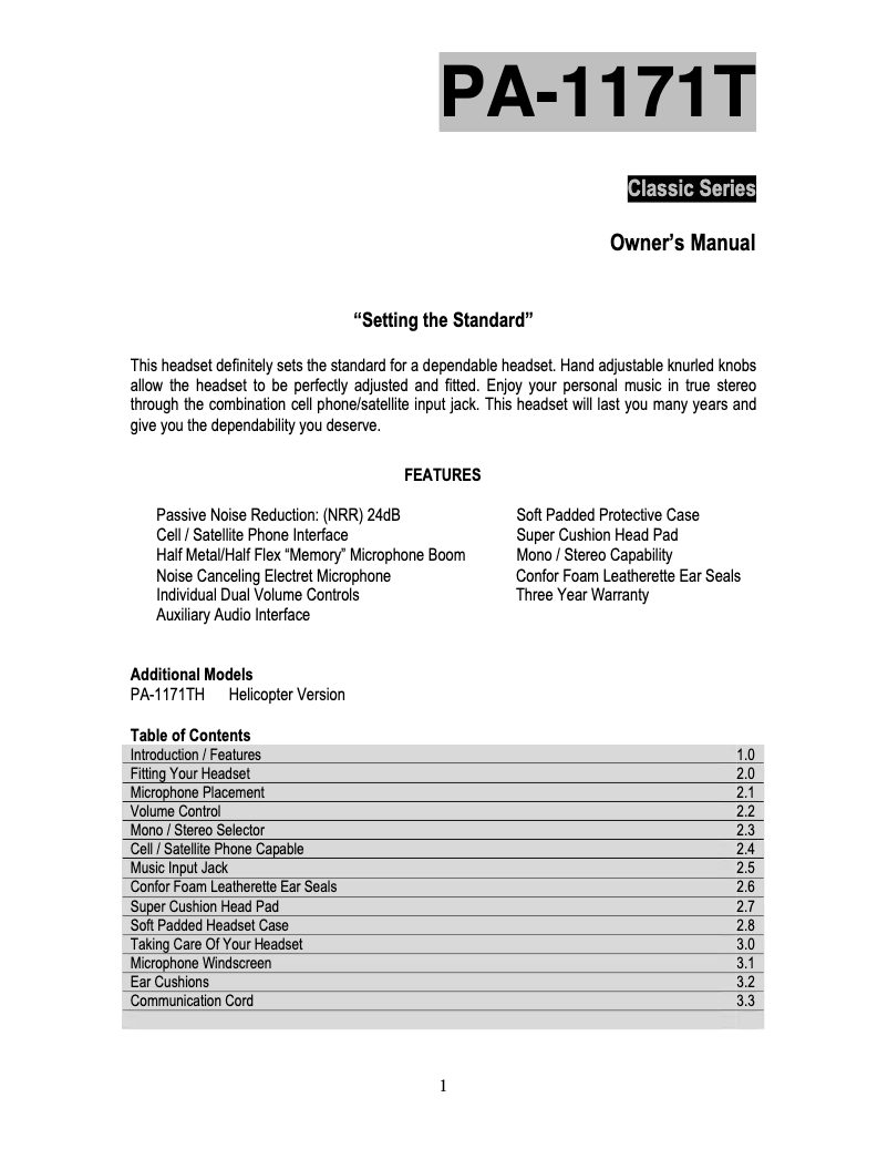 Página 1 del manual Manual de usuario Pilot PA-1171T