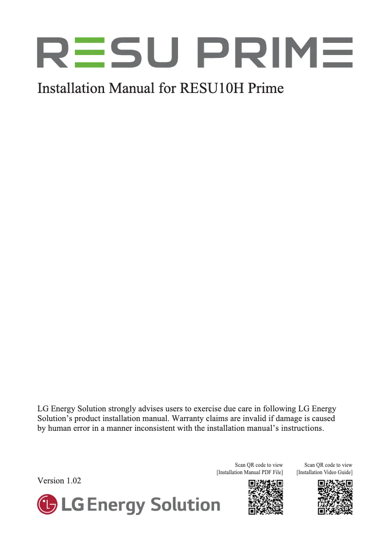 Imagen de la primera página del manual del dispositivo RESU10H Prime