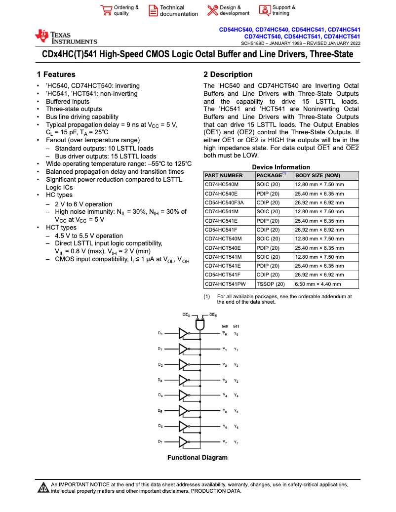 Página 1 del manual Manual de usuario Texas Instruments CD74HC540E