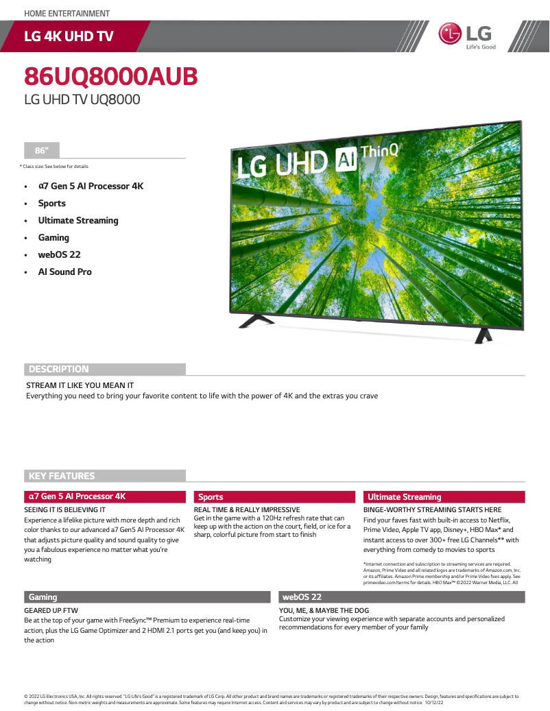 Imagen de la primera página del manual del dispositivo 86UQ8000AUB