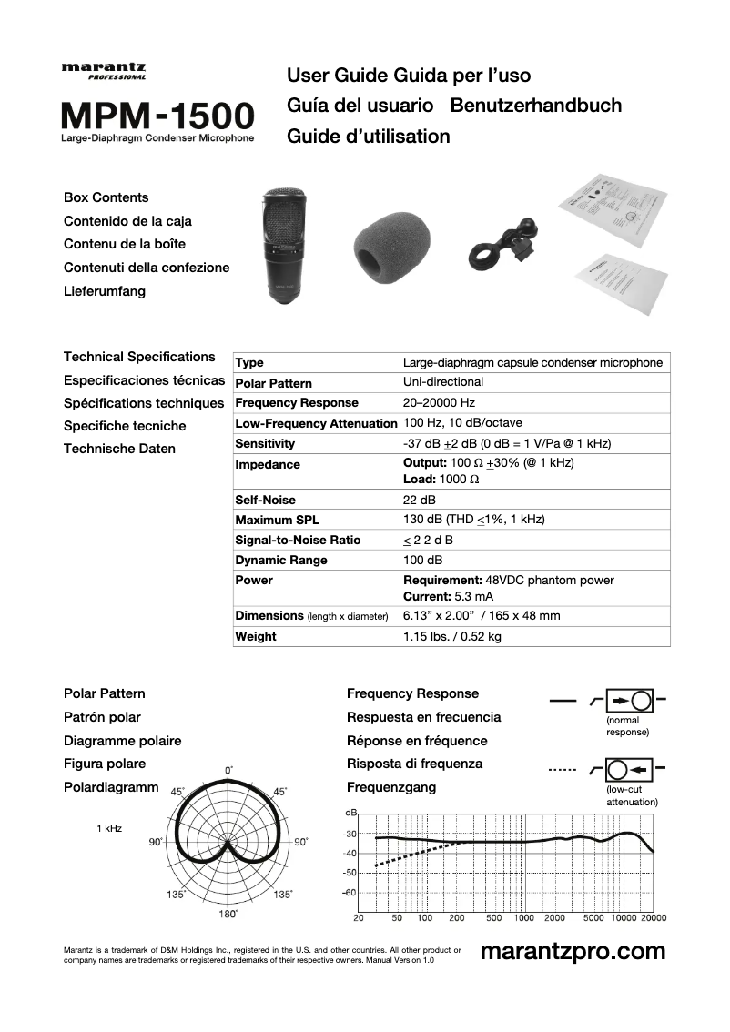 Página 1 del manual Manual de usuario Marantz MPM-1500