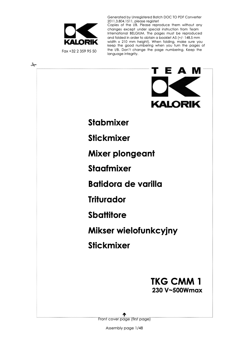 Imagen de la primera página del manual del dispositivo TKG CMM 1