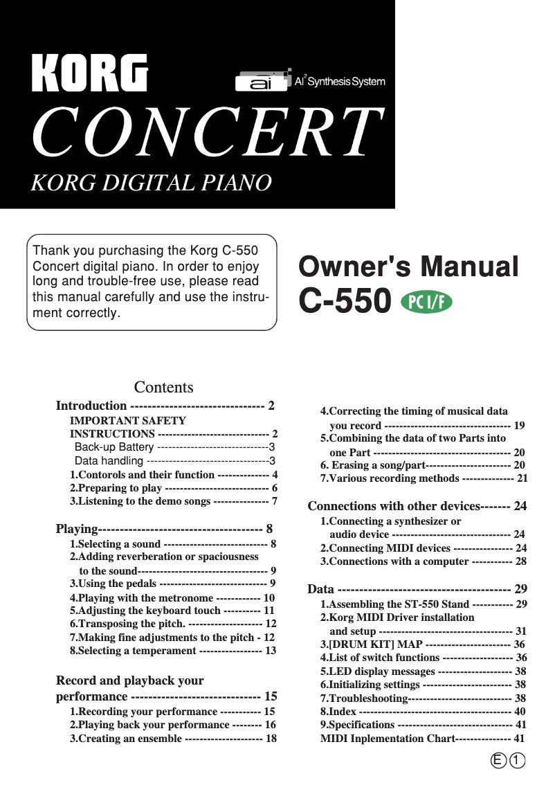 Página 1 del manual Manual de usuario Korg Concert C-550
