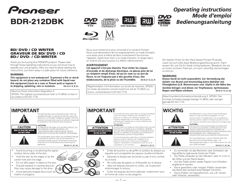 Página 1 del manual Manual de usuario Pioneer BDR-212DBK