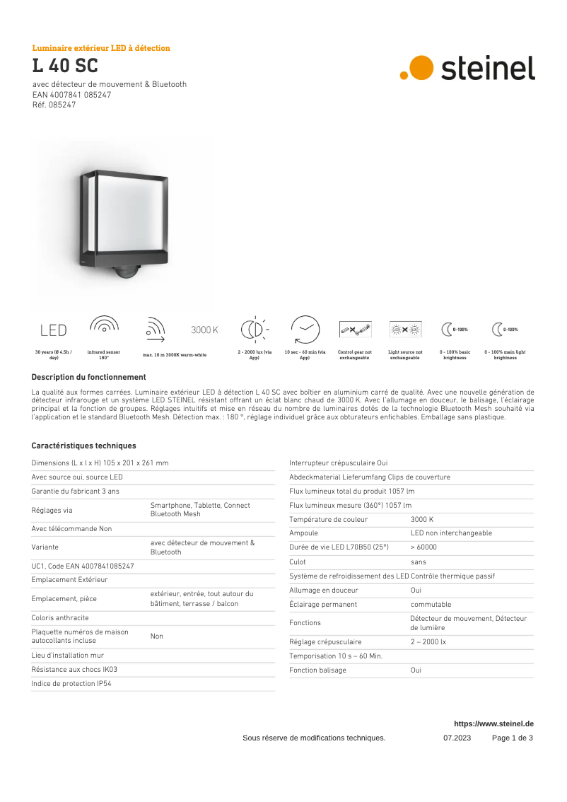 Página 1 del manual Ficha técnica Steinel L 40 SC