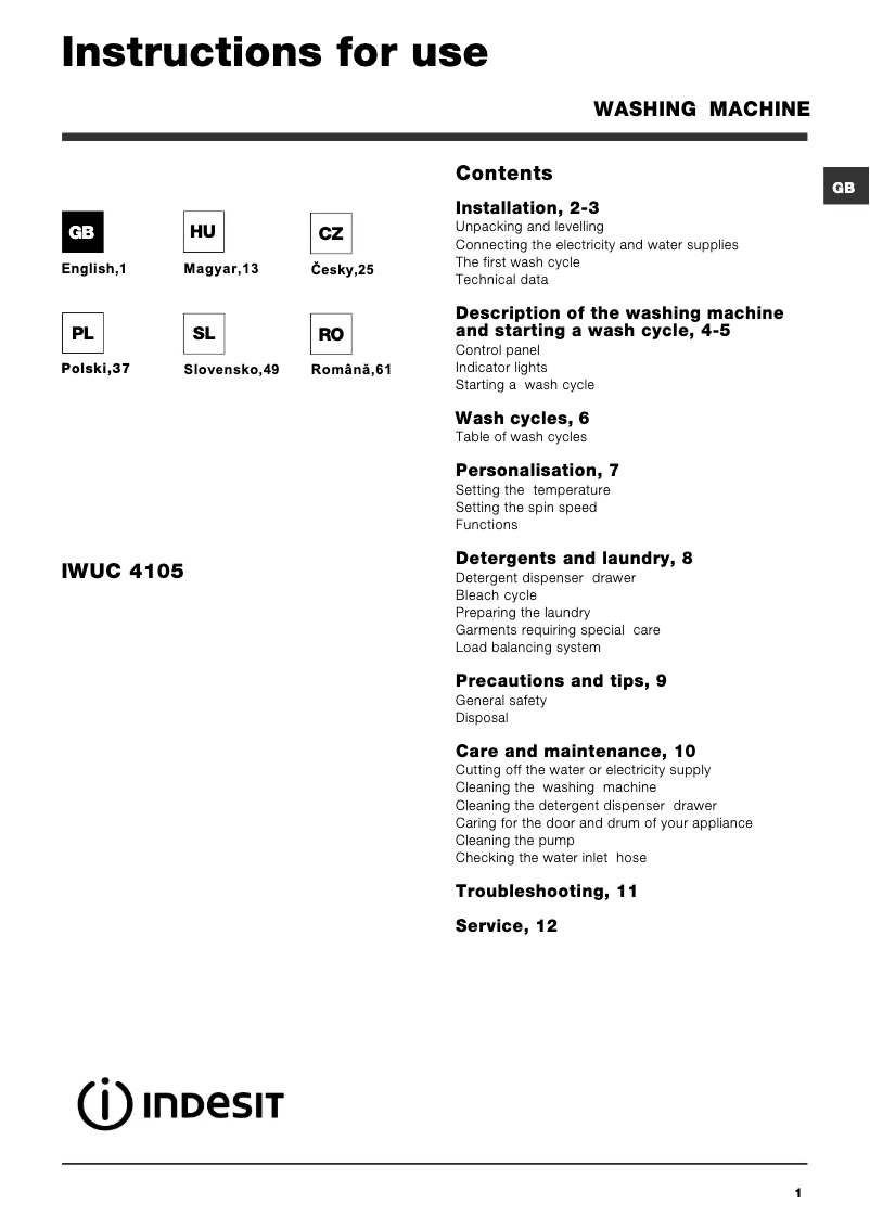 Página 1 del manual Manual de usuario Indesit IWUC 4105