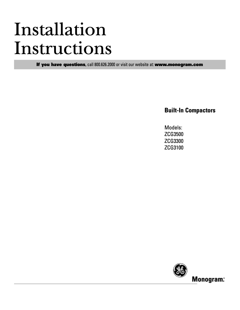 Página 1 del manual Guía de instalación GE ZCG3500DSS