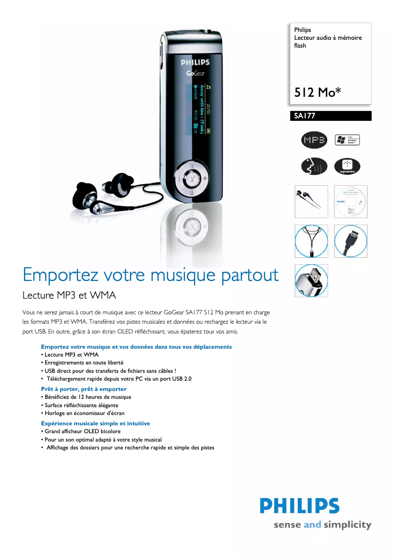 Página 1 del manual Ficha técnica Philips GoGear SA177