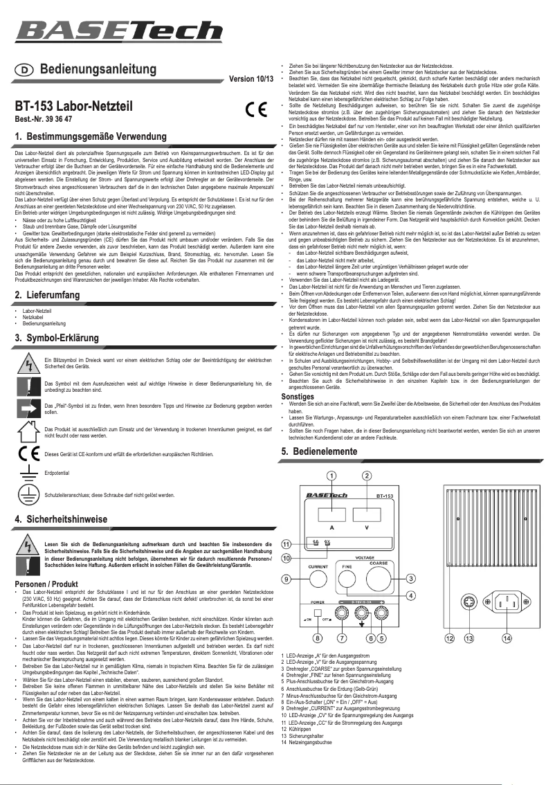 Página 1 del manual Manual de usuario BaseTech BT-153