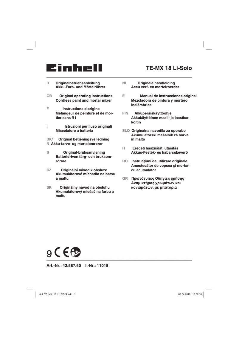 Página nº 1 - Manual de usuario Einhell TE-MX 18 Li - Solo