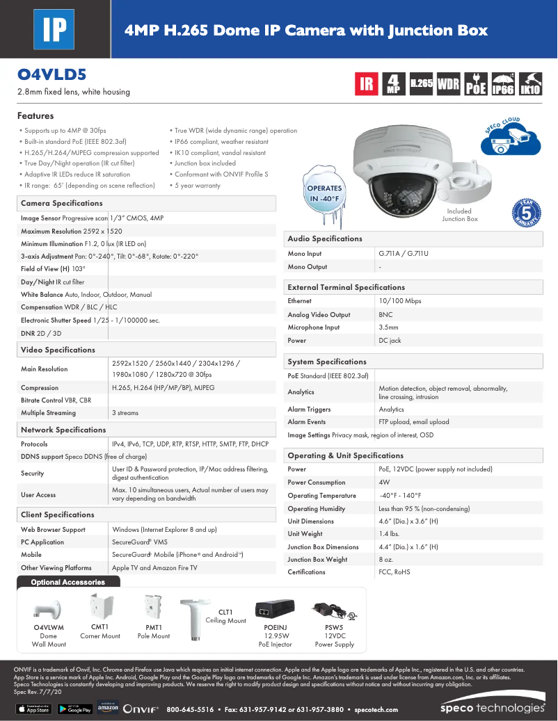 Página nº 1 - Ficha técnica Speco Technologies O4VLD5