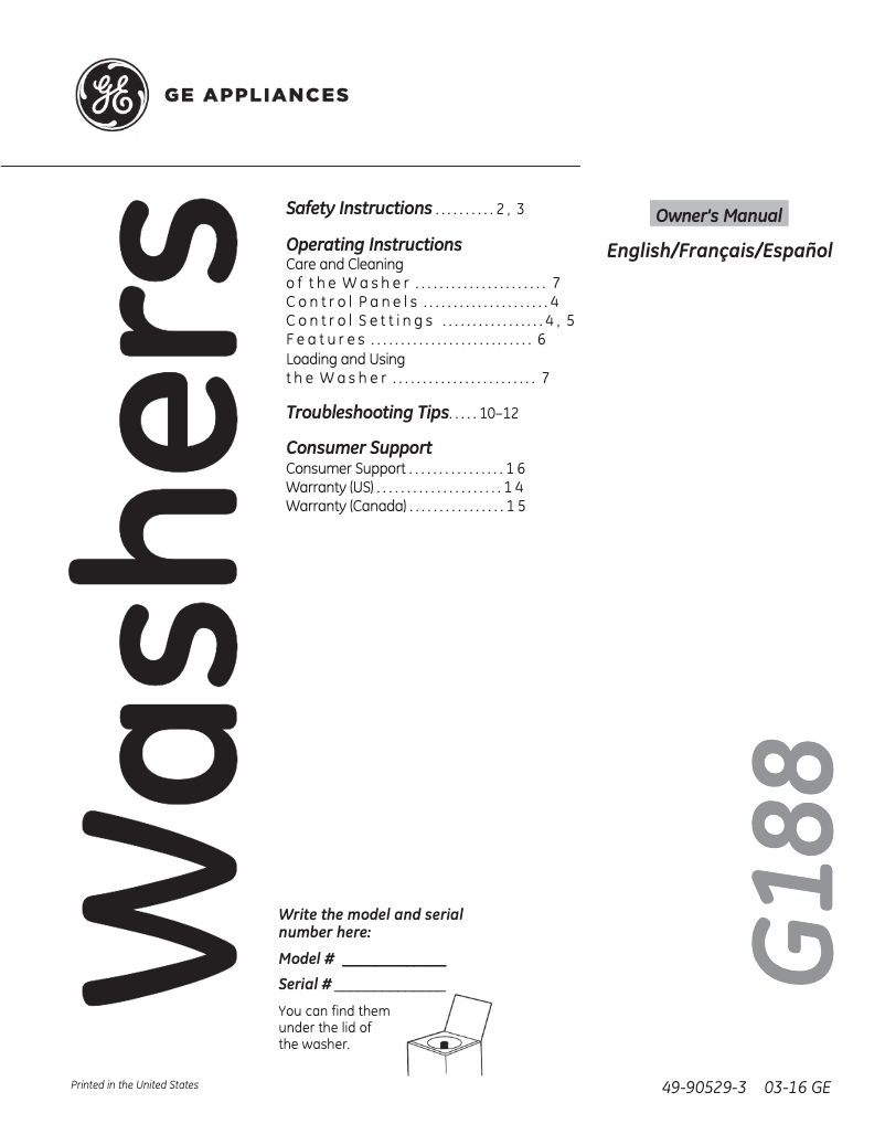 Página 1 del manual Manual de uso y mantenimiento GE GTW180SSJWW