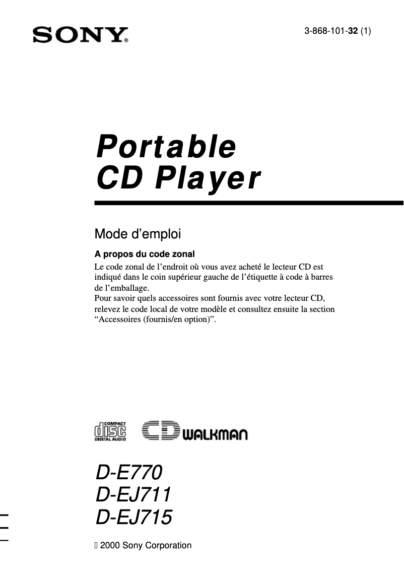 Imagen de la primera página del manual del dispositivo Discman D-EJ711