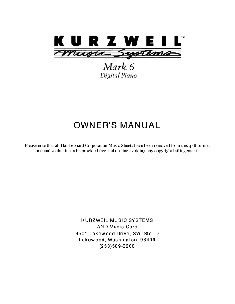 Página nº 1 - Manual de usuario Kurzweil Mark 6