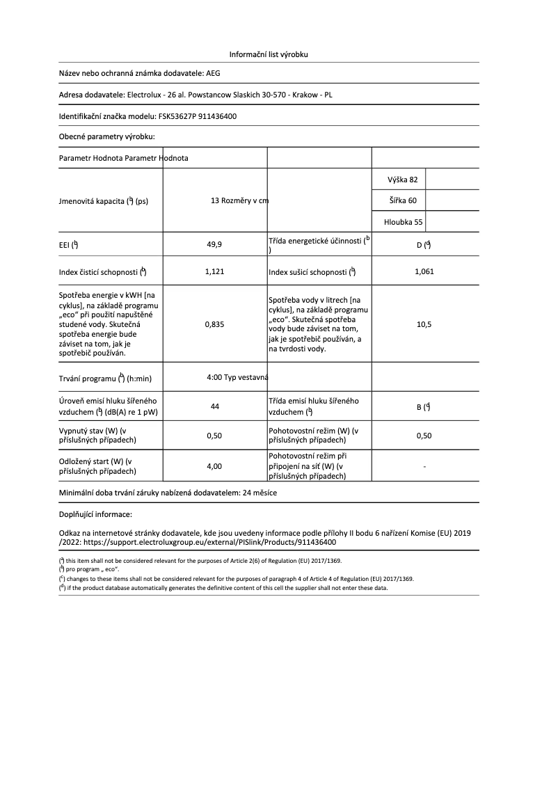Página nº 1 - Ficha técnica AEG FSK53627P