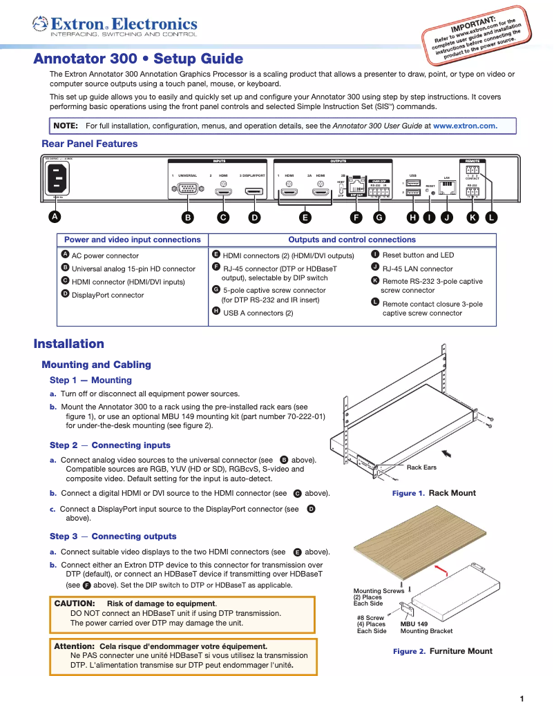 Página 1 del manual Manual de usuario Extron Annotator 300