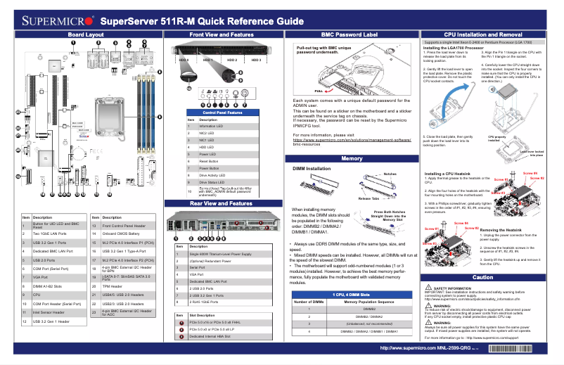 Página 1 del manual Guía de inicio rápido Supermicro SuperServer SYS-511R-M