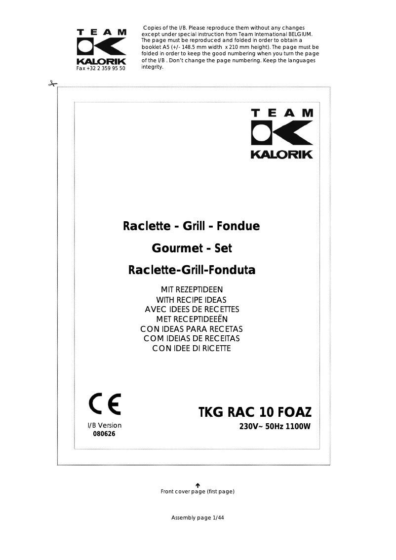 Imagen de la primera página del manual del dispositivo TKG RAC 10 FOAZ