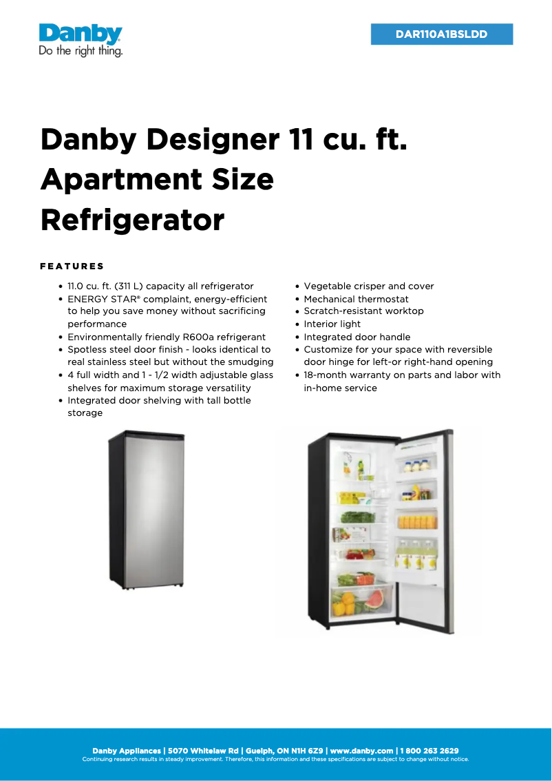 Página nº 1 - Ficha técnica Danby DAR110A1BSLDD