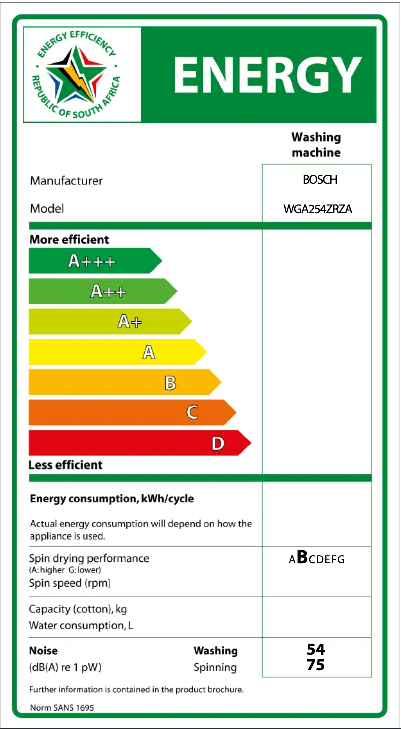 Página 1 del manual Etiqueta energética Bosch WGA254ZRZA
