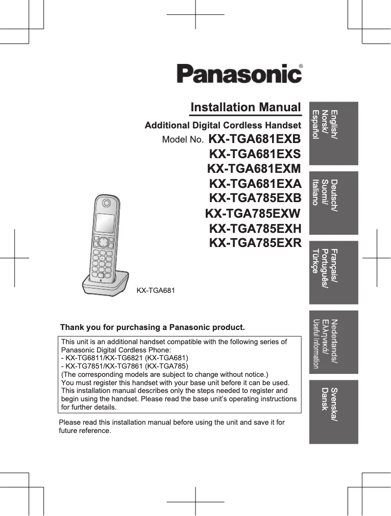 Imagen de la primera página del manual del dispositivo KX-TGA785EXB