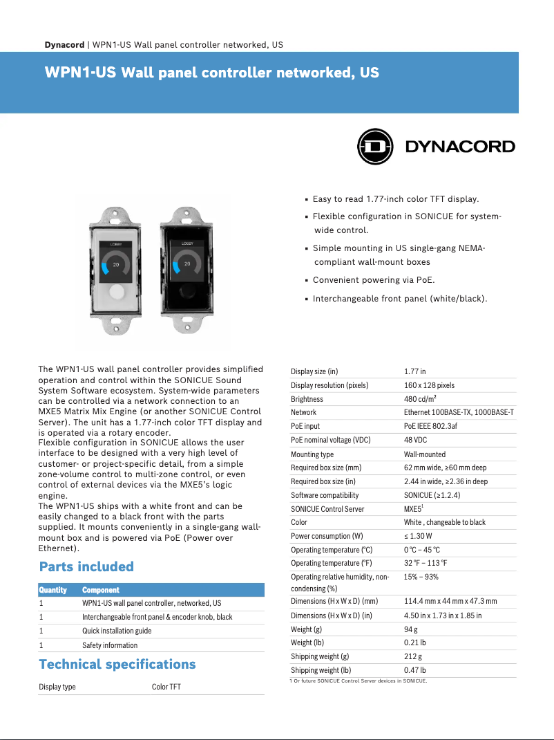Página 1 del manual Manual de usuario Dynacord WPN1