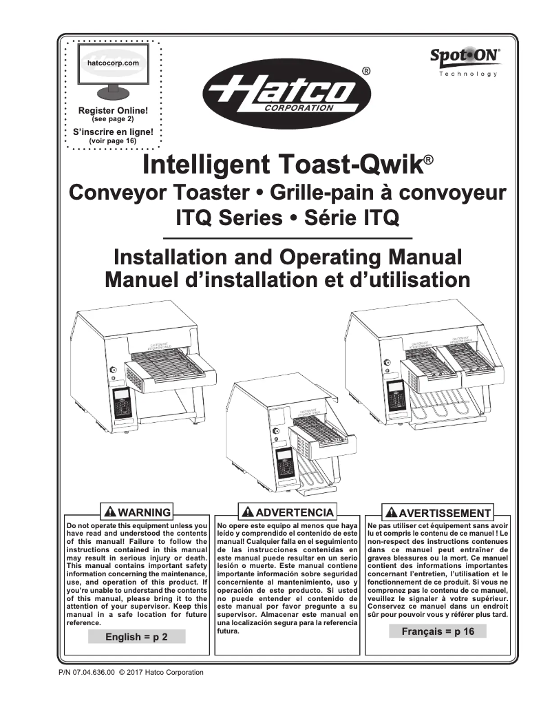 Imagen de la primera página del manual del dispositivo Intelligent Toast-Qwik ITQ-1750-2C