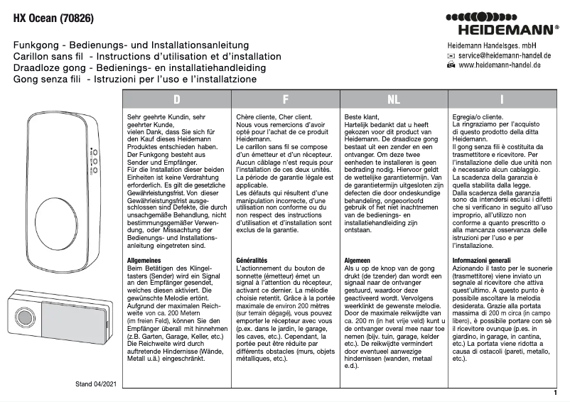 Imagen de la primera página del manual del dispositivo HX Ocean 70826