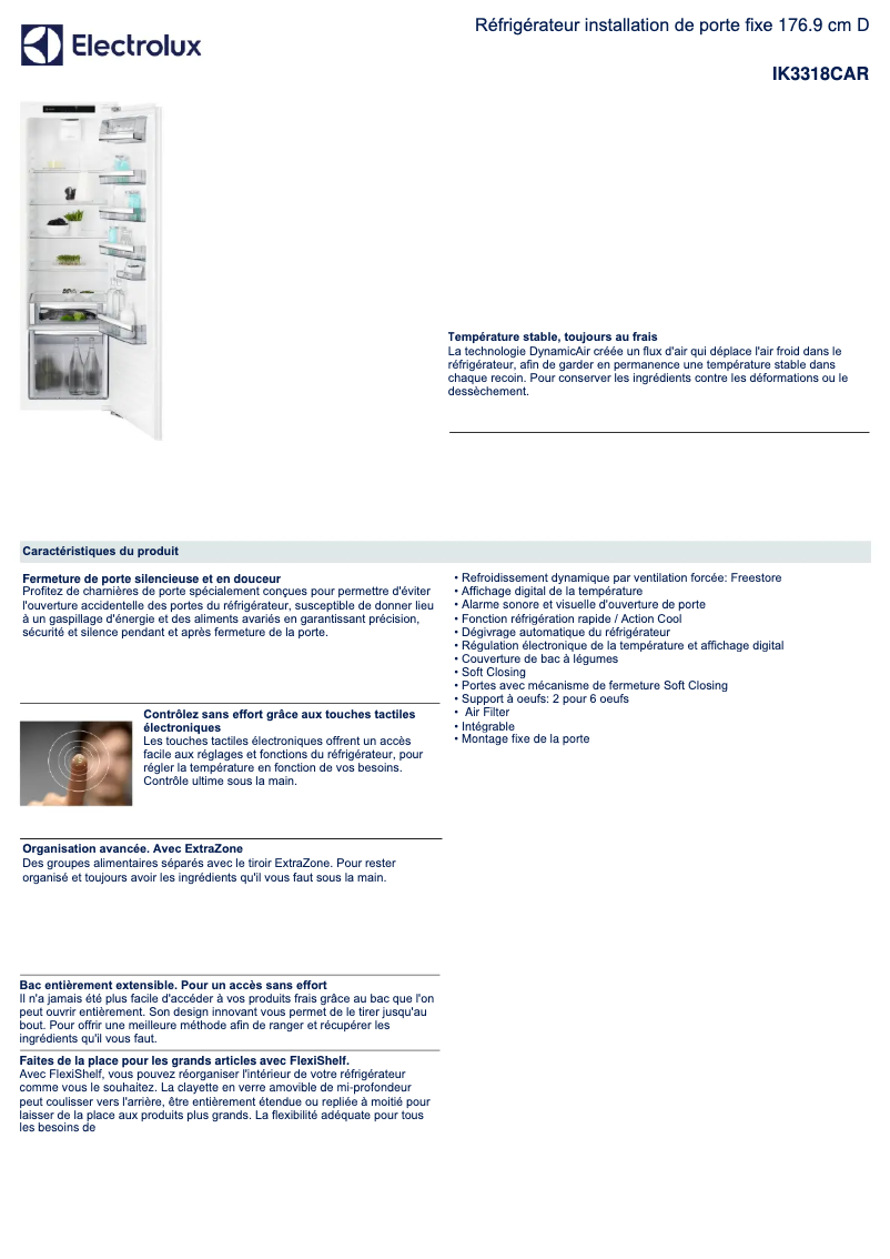 Página 1 del manual Ficha técnica Electrolux IK3318CAR