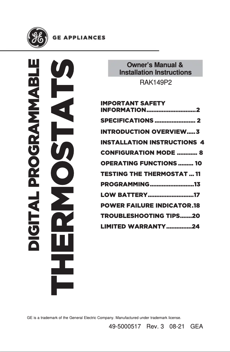 Página 1 del manual Manual de usuario GE RAK149P2