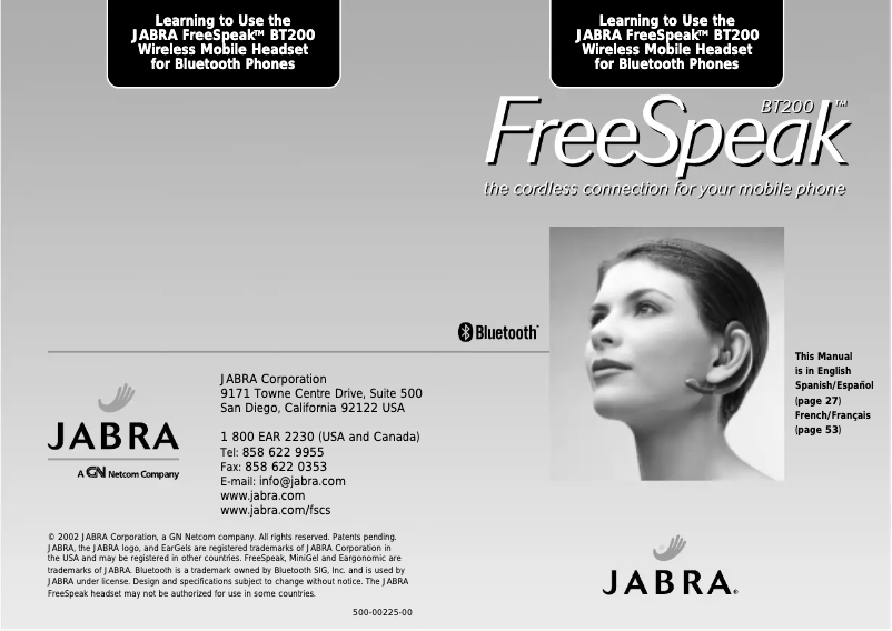 Imagen de la primera página del manual del dispositivo BT200